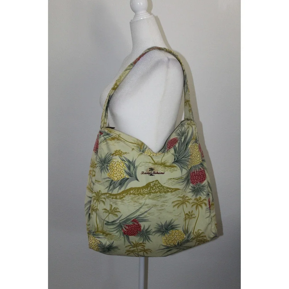 VTG‎ Tommy Bahama Tropical Pineapple Cotton Canvas Hobo Shoulder Bag Green